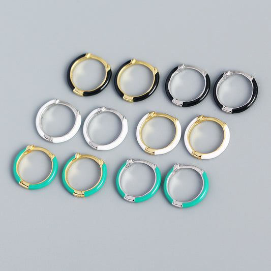 Minimalist Geometric Resin-Coated S925 Sterling Silver Hoop Earrings with Premium Finish
