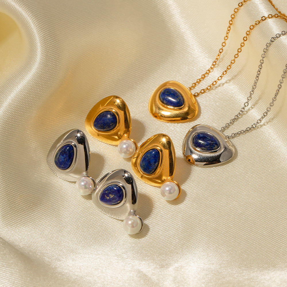 Collana Minimalista Geometrica da Donna in Acciaio al Titanio con Intarsio di Lapislazzuli