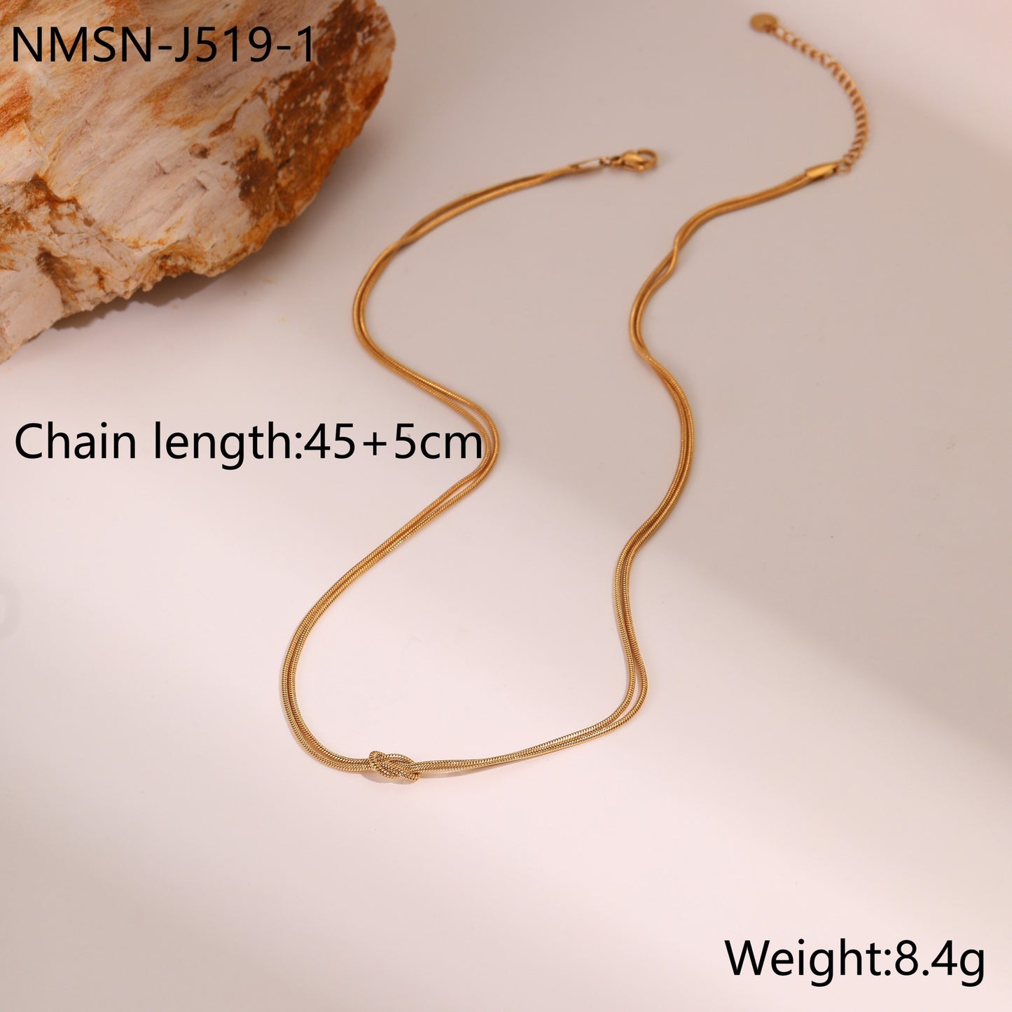 Fashionable Geometric Stainless Steel Plated Necklace with Knot Detail and Double-Layer Clavicle Design for Women