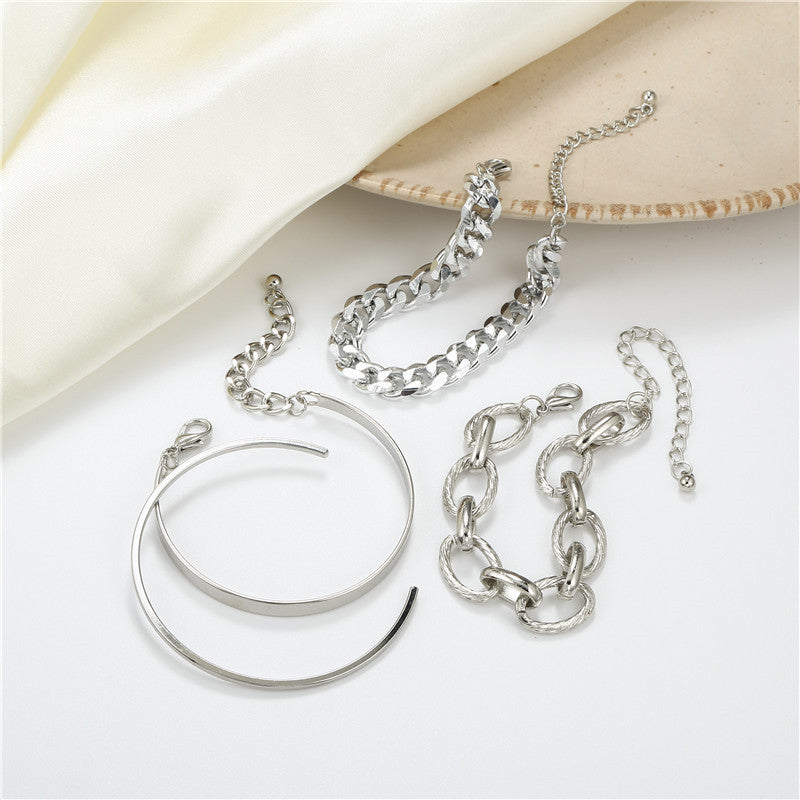Minimalist Geometric Gold Plated Alloy Curb Chain Bracelet Set for Unisex