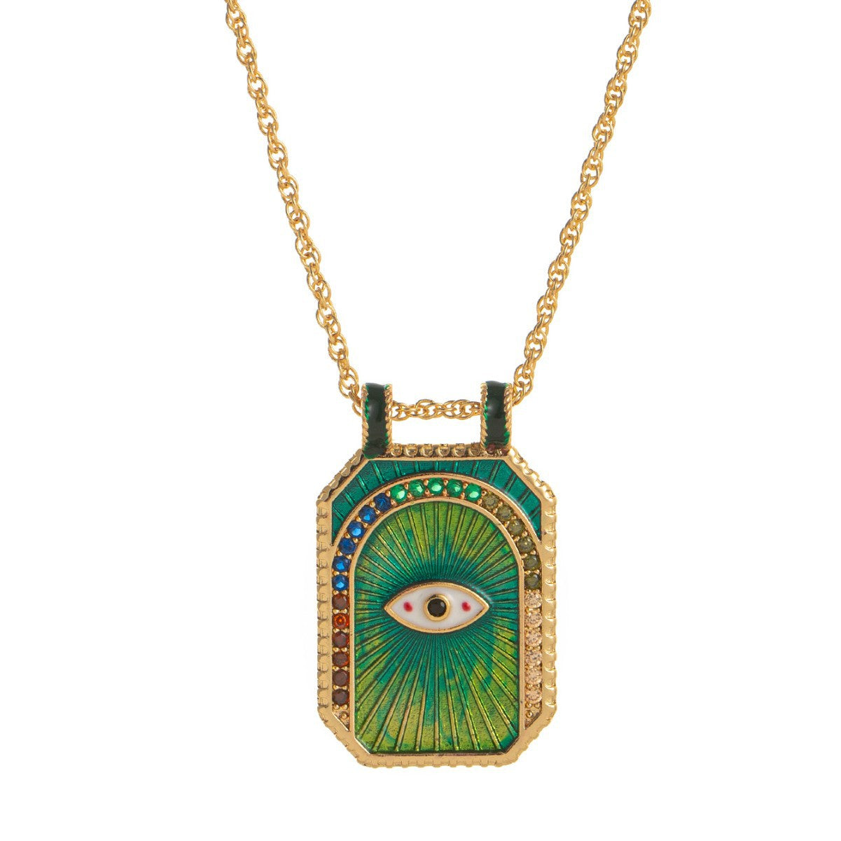 Retro Bohemian Tarot Sun Moon Star Pendant Necklace with Copper Chain and Mixed Gemstone Inlay