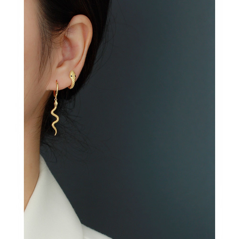 Exaggerated 925 Sterling Silver Snake Long Earrings