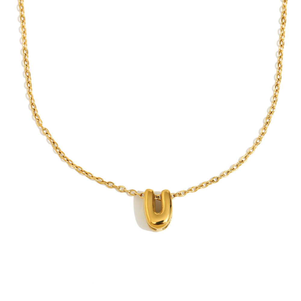 Fashionable Minimalist Letter Pendant Necklace in Stainless Steel with 18K Gold Plating for Women