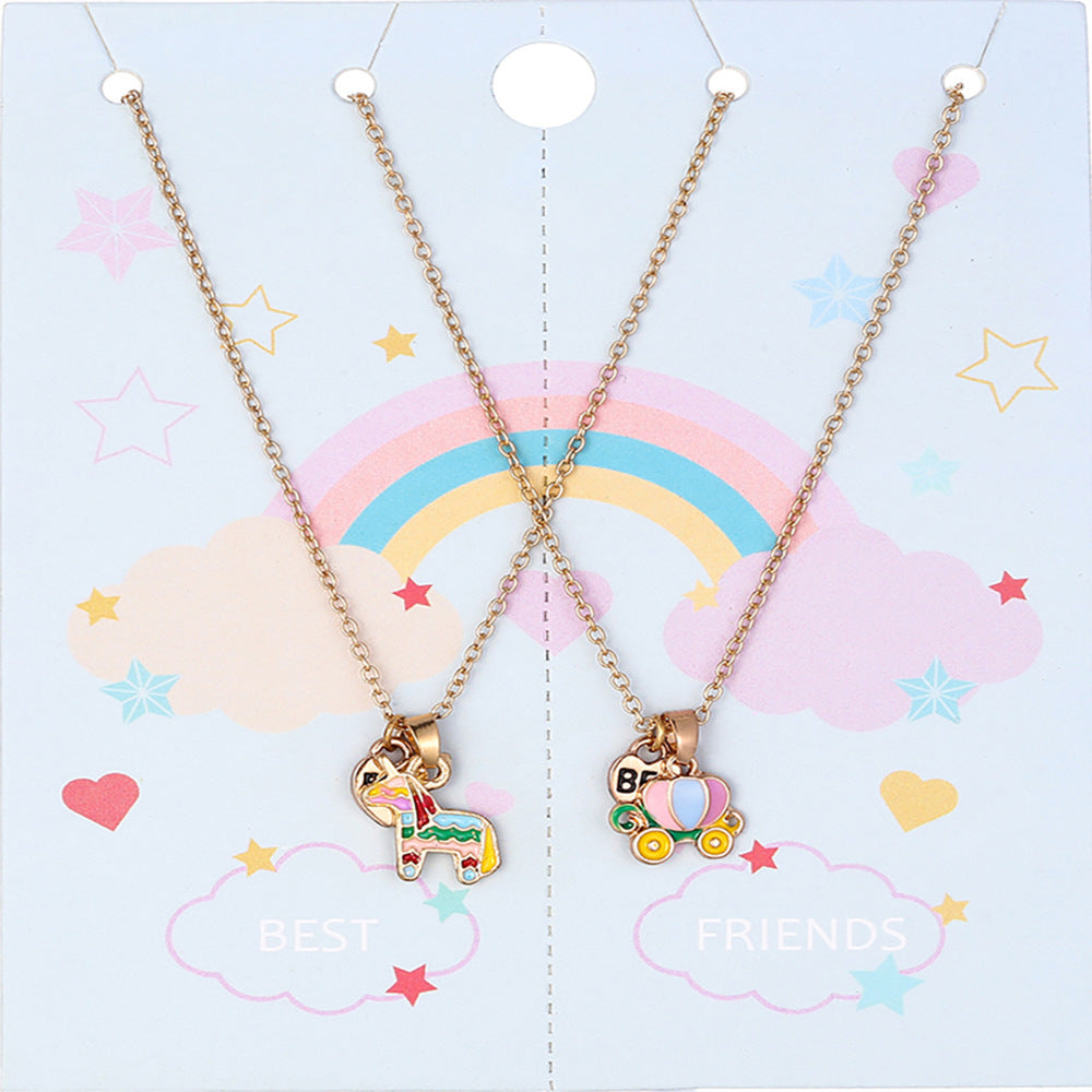 Collar con colgante de aleación con forma de estrella estilo dibujo animado para niñas con acabado esmaltado, cadena cruzada ajustable, colección Princesa