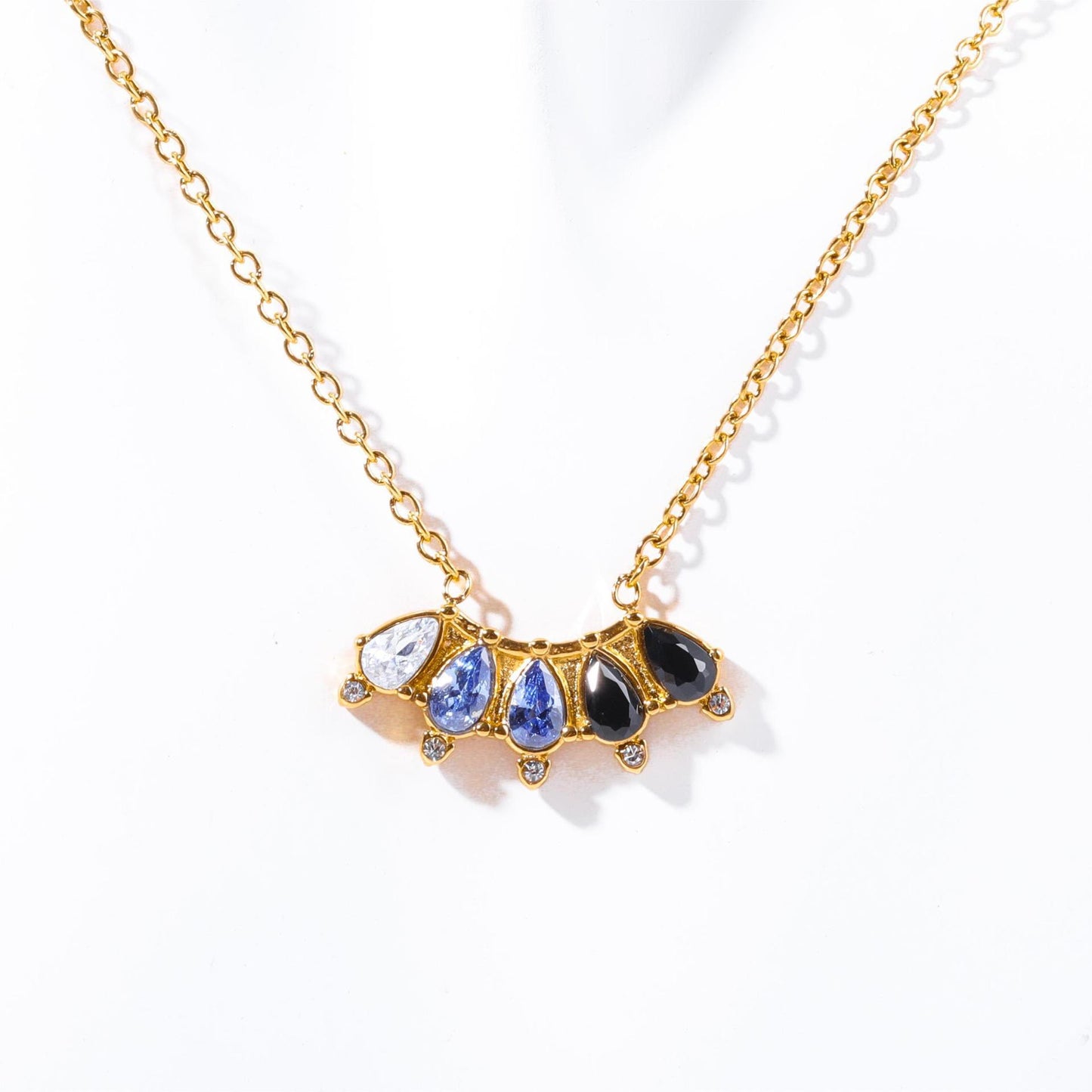 Vintage Geometric Stainless Steel Choker Necklace with 18K Gold Plating and Birthstone Accents
