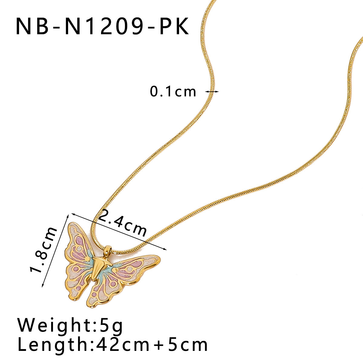 Collana con ciondolo minimalista a farfalla e cuore arcobaleno in acciaio inossidabile con placcatura in oro 18 carati e finitura smaltata da donna