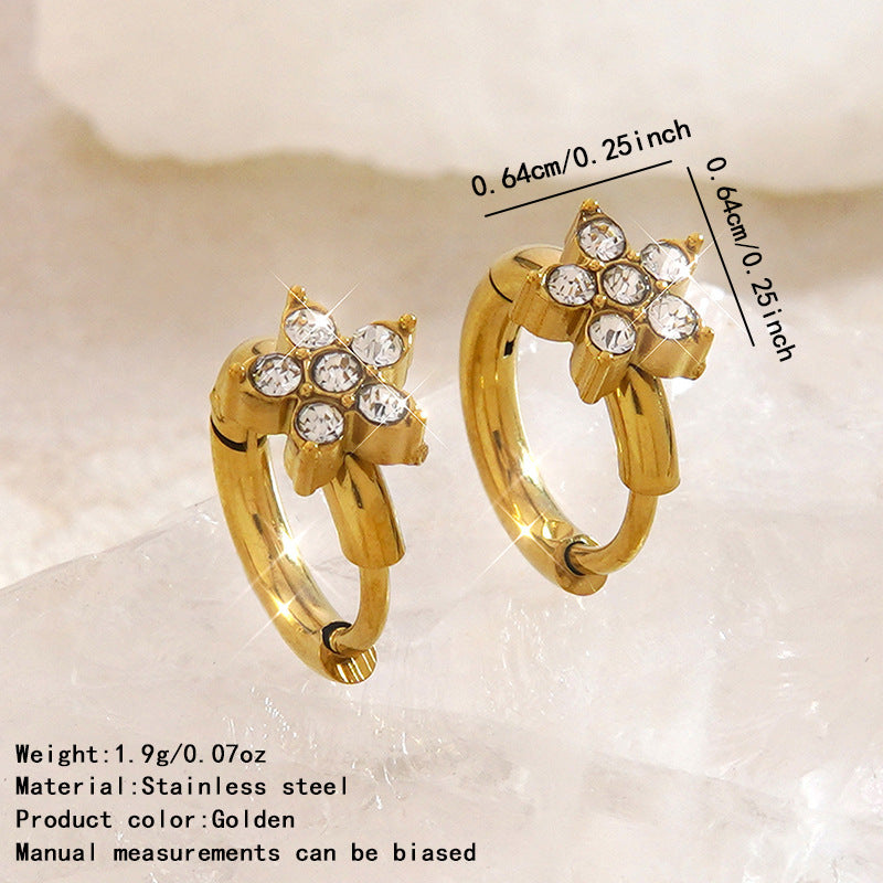 Floral Micro-Inlaid Cubic Zirconia Stainless Steel Earrings for Women