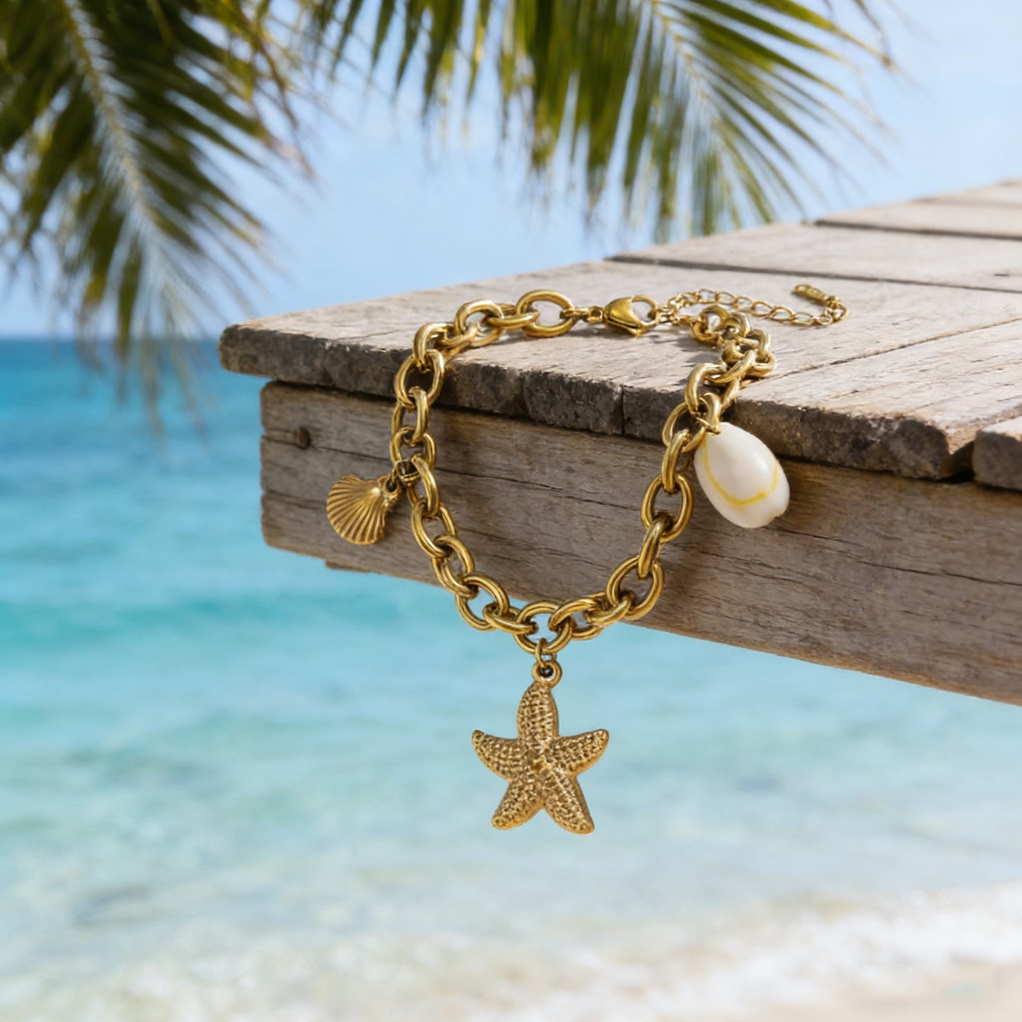 Elegant Stainless Steel Starfish and Shell Bracelet Plated Beach Style Jewelry for Women