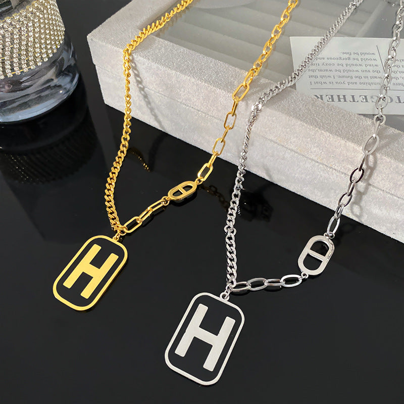 Streetwear Gold Plated Square Letter H Curb Chain Necklace Titanium Steel Unisex