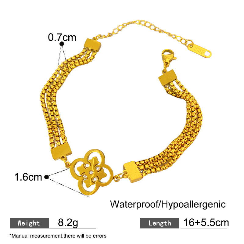 Sweet Minimalist Hollow Micro-Paved Cubic Zirconia Heart and Star Titanium Steel Plated Multi-Layer Chain Bracelet