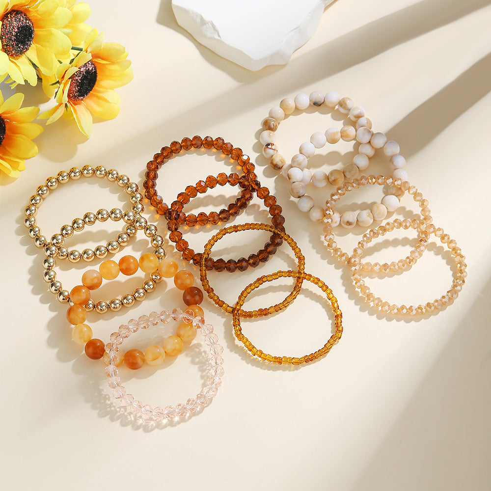 Vintage Geometric Crystal Resin Beaded Bracelet Set