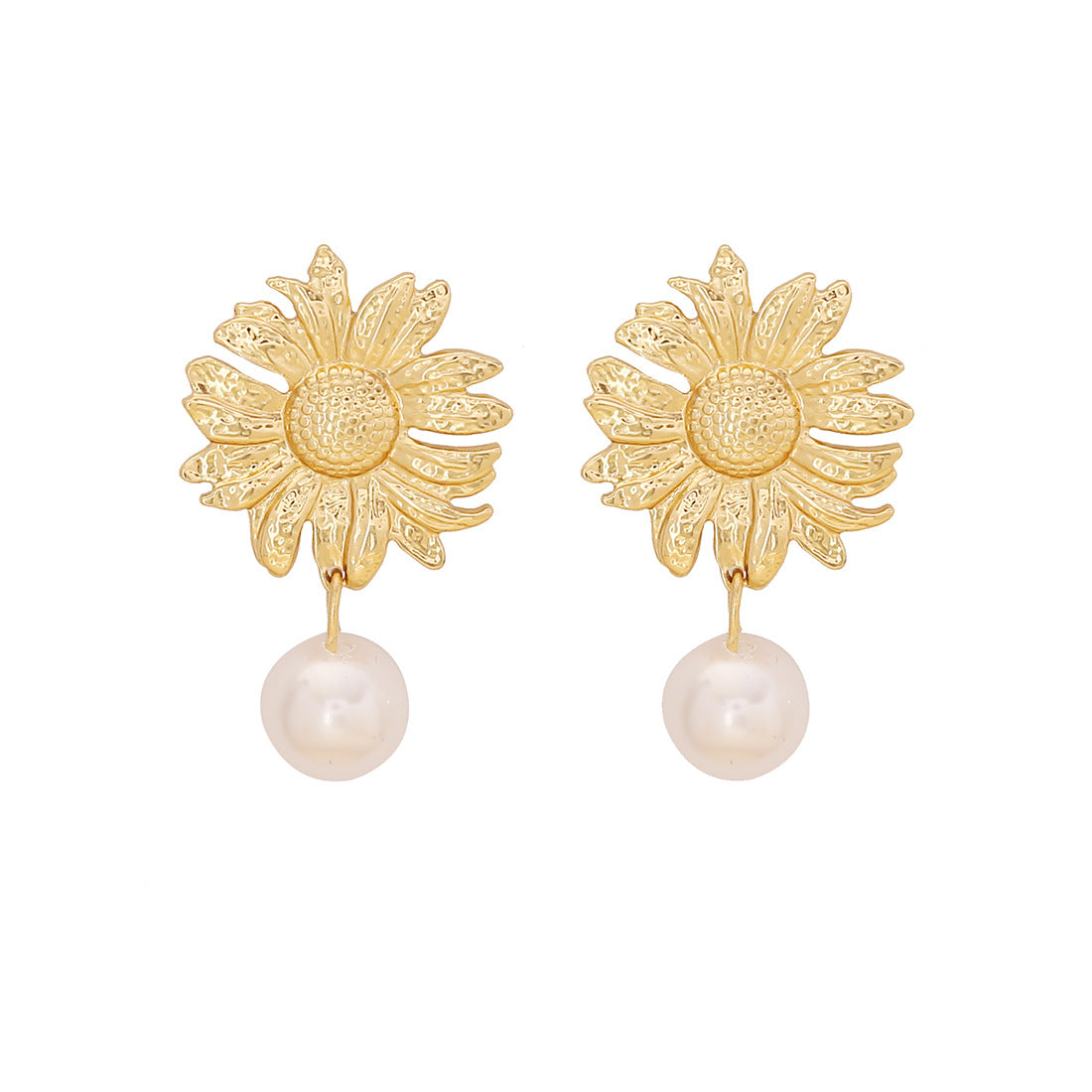 Minimalist Floral Stainless Steel Earrings for Women with Sunflower Motif and Plated Finish