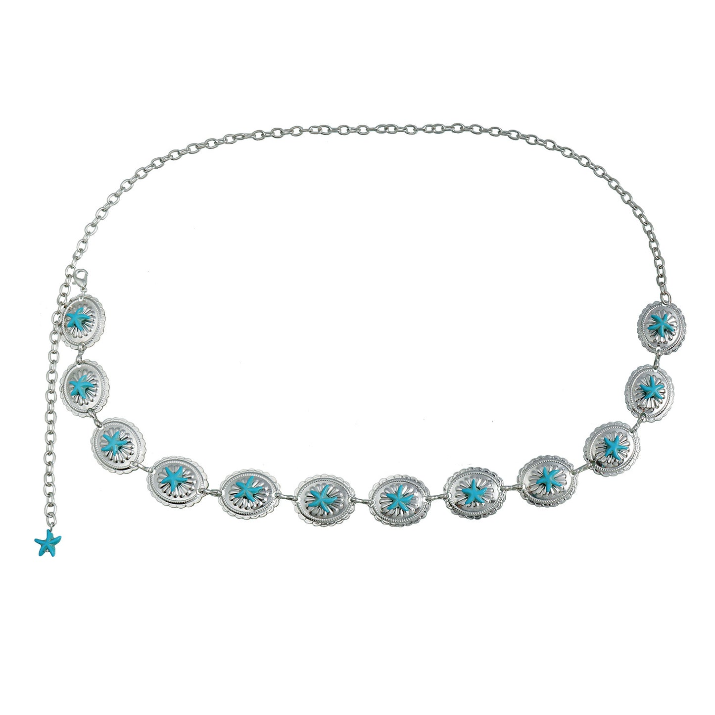 Vintage Bohemian Starfish Turquoise Inlaid Waist Chain for Women with Matte Painted Metal Finish and Lobster Clasp
