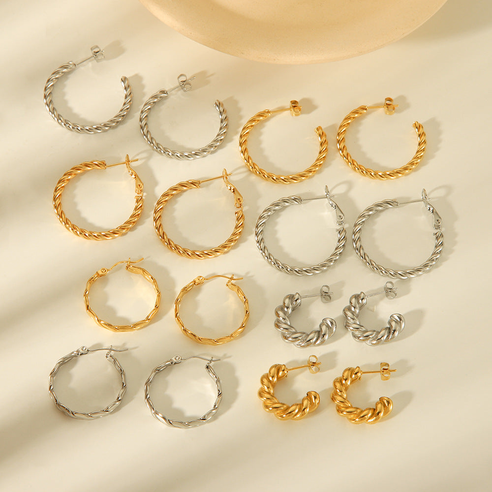 Geometric Twist Stainless Steel Earrings with Vacuum Plating for Hypoallergenic Wear
