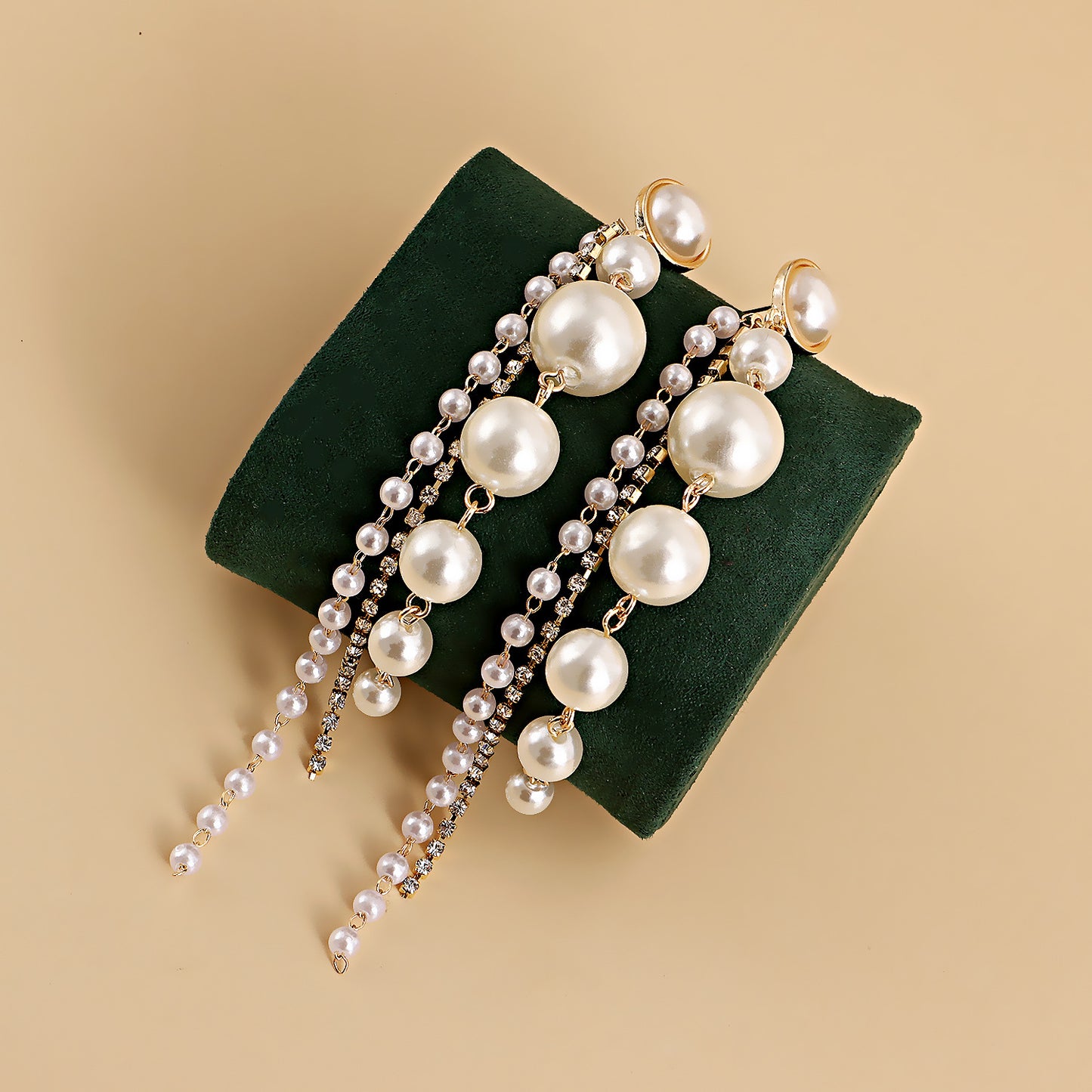 Geometric Alloy Dangle Earrings with Pearl-Like Accents and Plated Finish for Women