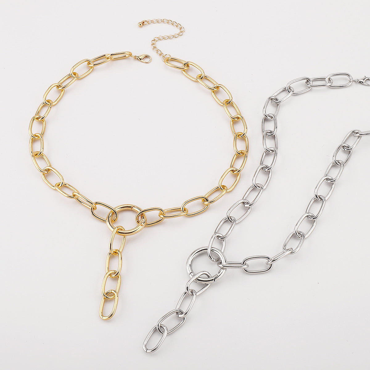 Collar con diseño geométrico hueco en forma de Y para mujer, estilo punk minimalista, con cierre de aleación y cadena de aluminio con acabado chapado.