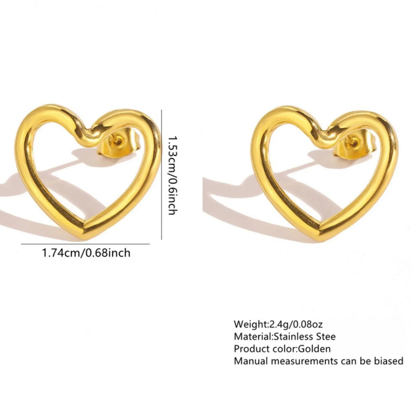 Orecchini a perno da donna in acciaio inossidabile placcato, a forma di cuore geometrico vintage