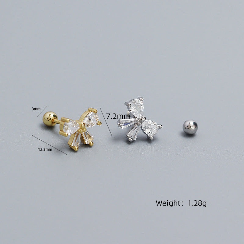 Sweet 925 Sterling Silver Plated Bow Stud Earrings with Cubic Zirconia