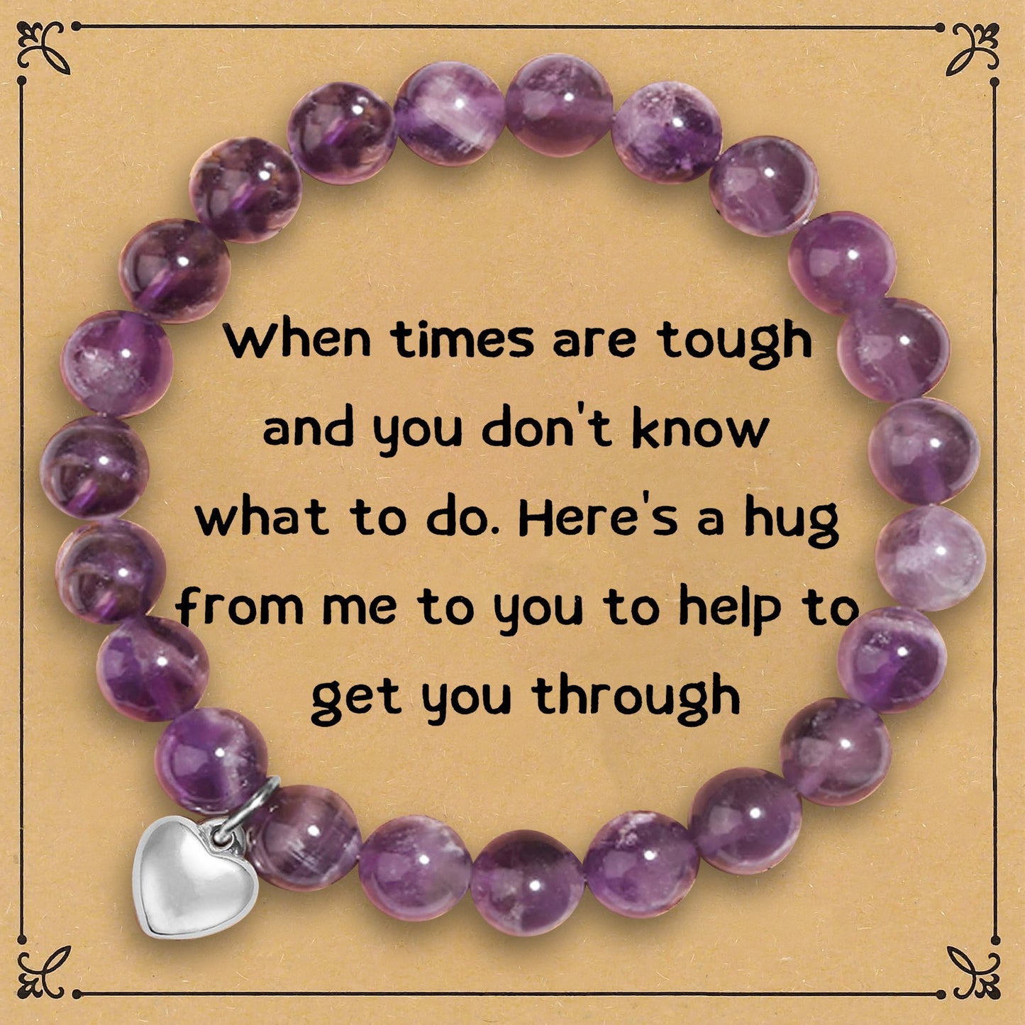 Minimalist Stainless Steel Amethyst Crystal Heart Beaded Bracelet Unisex Business Gift