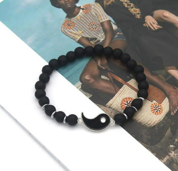 Minimalist Geometric Natural Turquoise Beaded Bracelet Unisex Yin Yang Tai Chi Charm