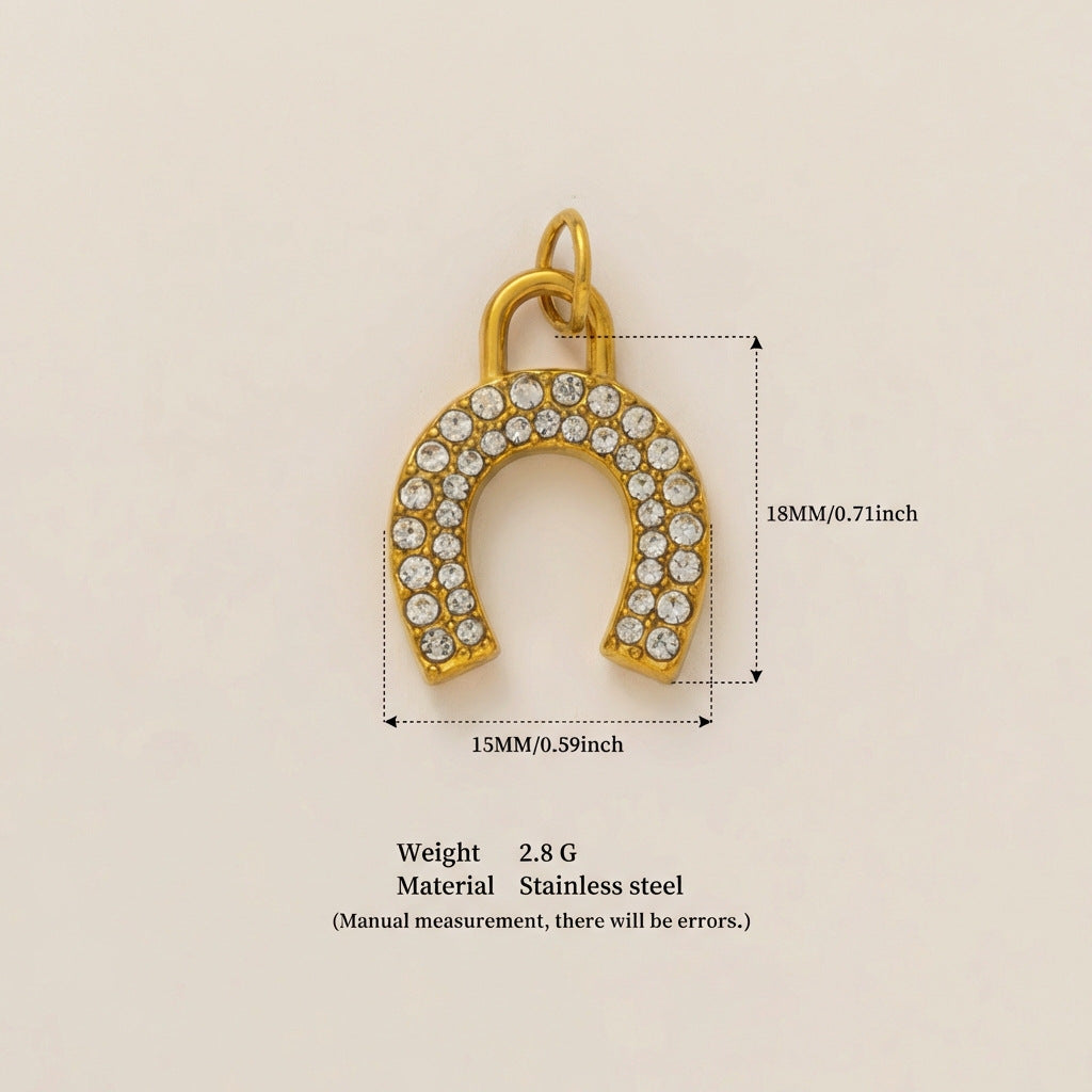 Vintage 18K Gold Plated Stainless Steel Heart Geometric Pendant Necklace with Cubic Zirconia Inlay DIY Charm Bar