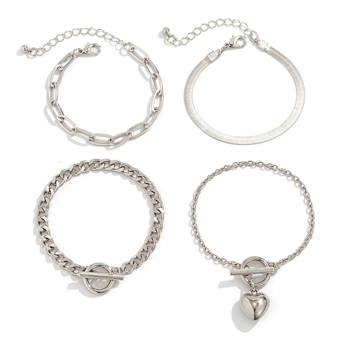 Bracciale a maglie Snake in Lega a Forma di Cuore Geometrico Punk con Finitura Placcata per Donna
