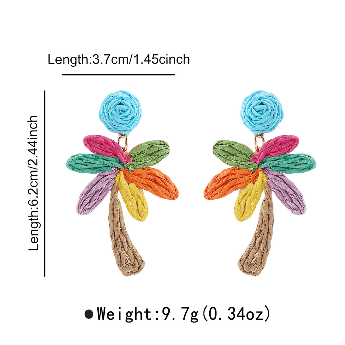Summer Vacation Style Woven Raffia Coconut Tree Earrings for Women with Alloy Base and Handmade Craftsmanship