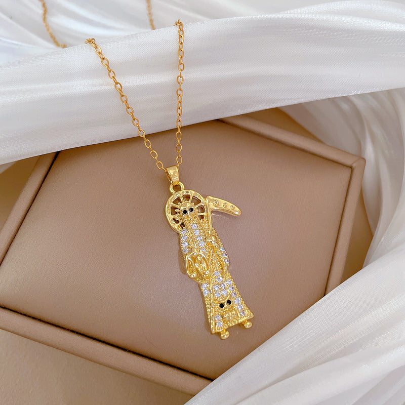 Collana con ciondolo a mezza luna minimalista in acciaio al titanio con intarsio completo di strass per donne e uomini