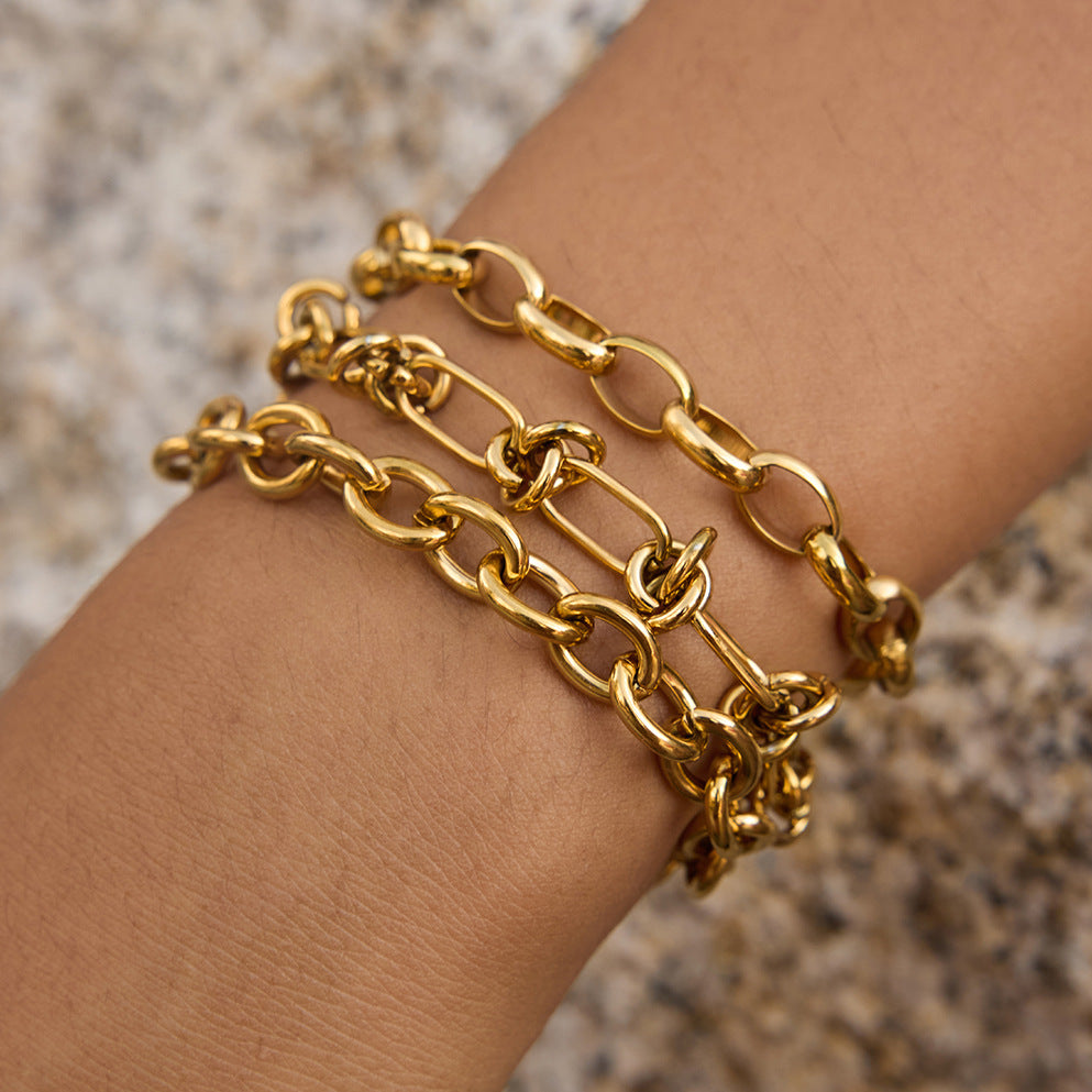Classic Geometric 18K Gold Plated Stainless Steel Chain Bracelet for Women