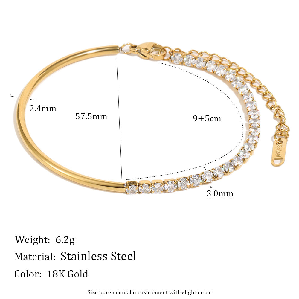Braccialetto da Donna Vintage Elegante Geometrico in Acciaio Inox Placcato Oro con Zirconia Cubica