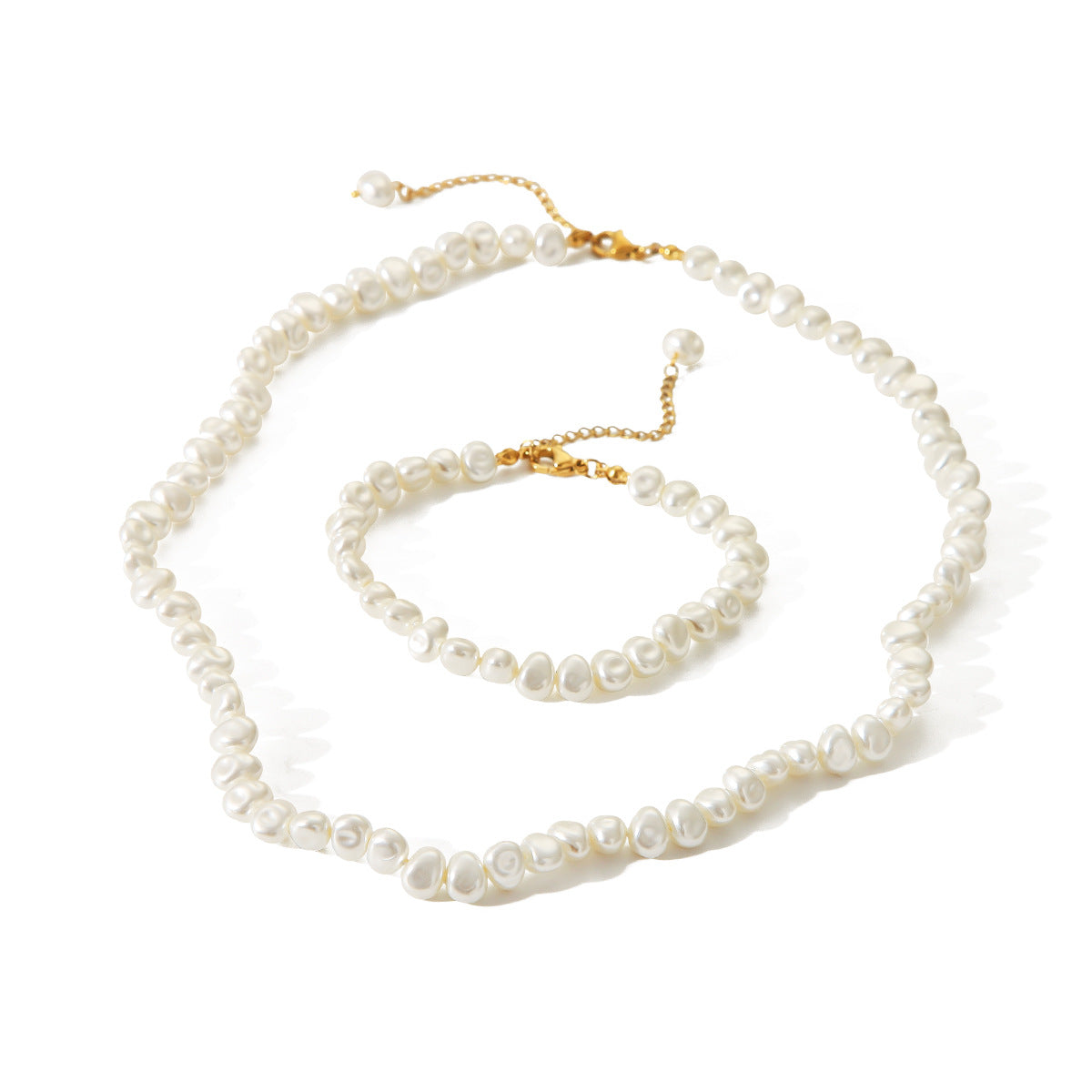 Collana da donna vintage in stile Palazzo francese con perle d'acqua dolce irregolari, in acciaio inossidabile placcato con catena di perle