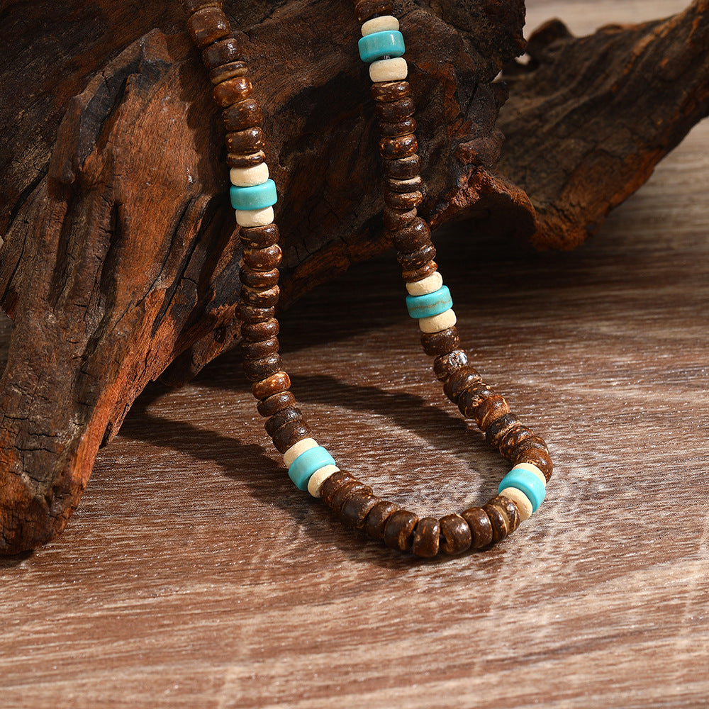 Geometric Wood Beaded Necklace Unisex