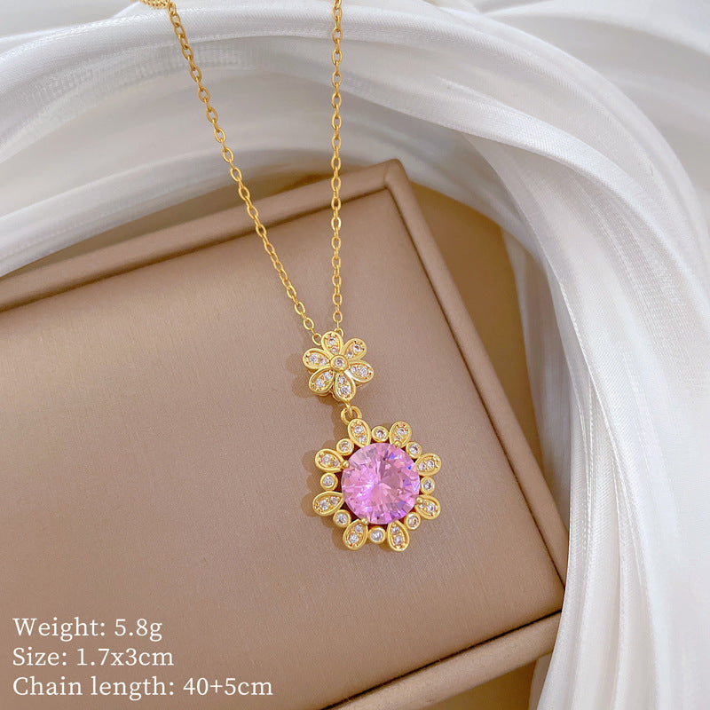 Geometric Style Titanium Steel Necklace with Copper Pendant Plated in Real Gold for Women and Men