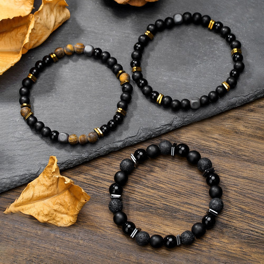 Hip-hop Geometric Brass Beaded Bracelet Set for Men and Women