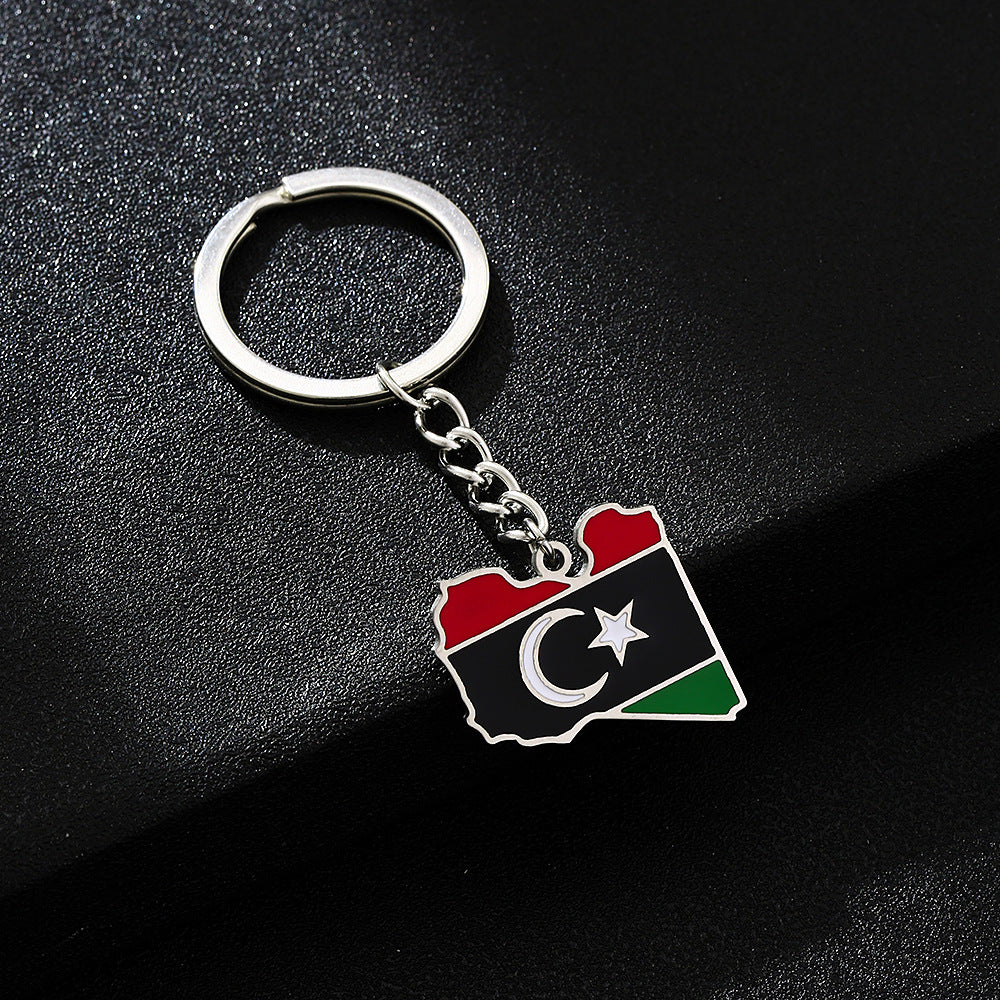 Llavero con bandera de mapa de Libia étnico vintage de acero de titanio, accesorio unisex