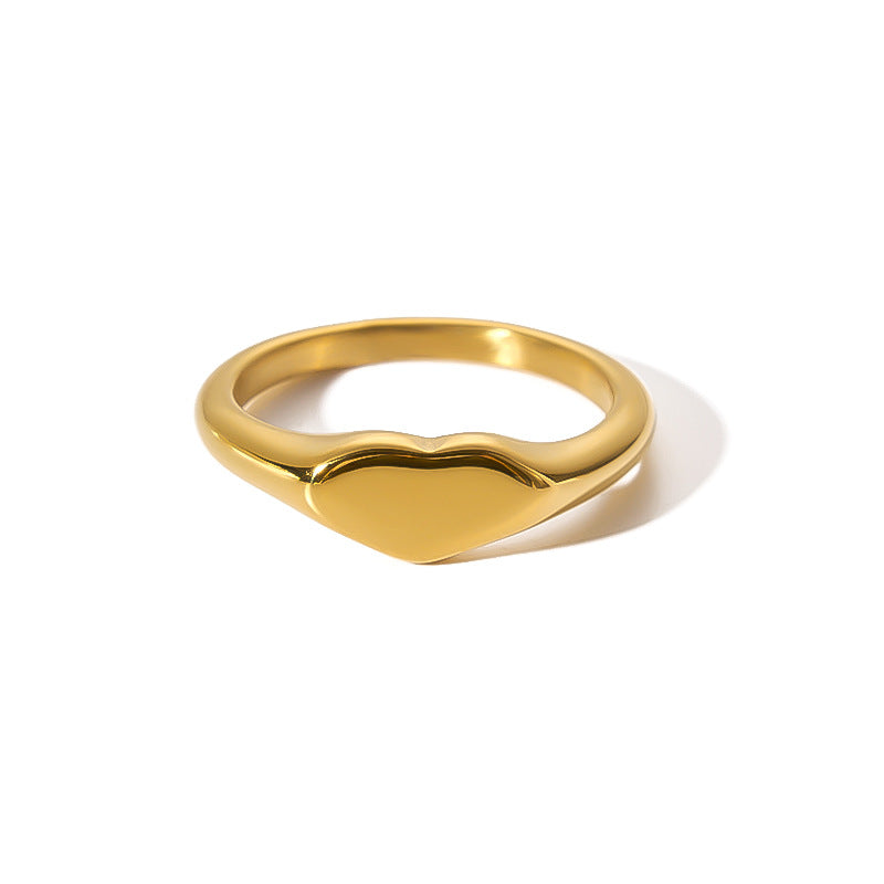 Minimalist Heart-Shaped Stainless Steel Ring with 18K Vacuum Plating for Unisex Wear
