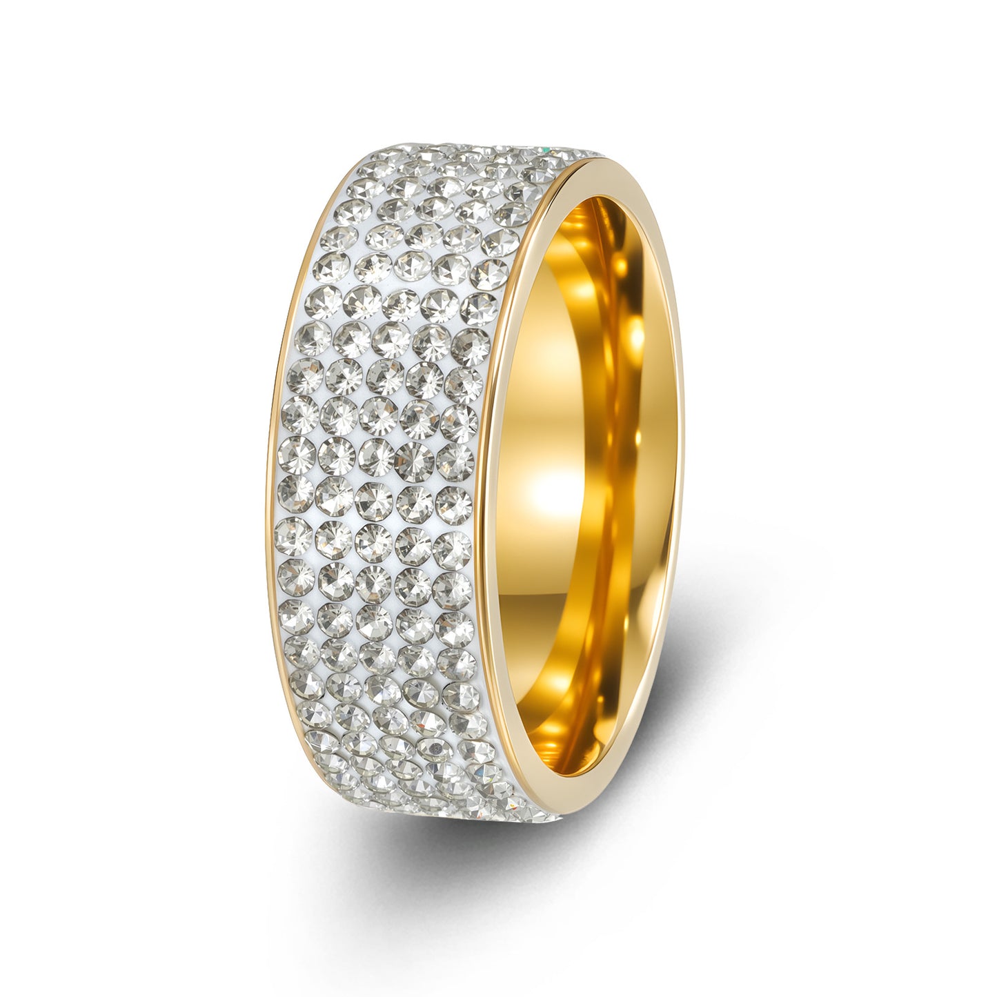 Anello Unisex a Cinque File di Strass Placcato in Acciaio Inossidabile Geometrico