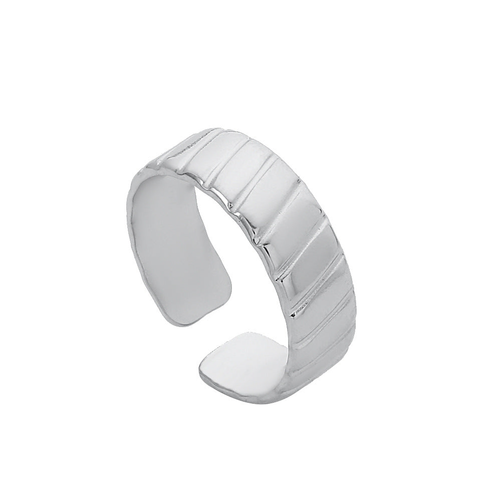 Anello da donna regolabile geometrico minimalista in acciaio inossidabile con design cavo e finitura placcata