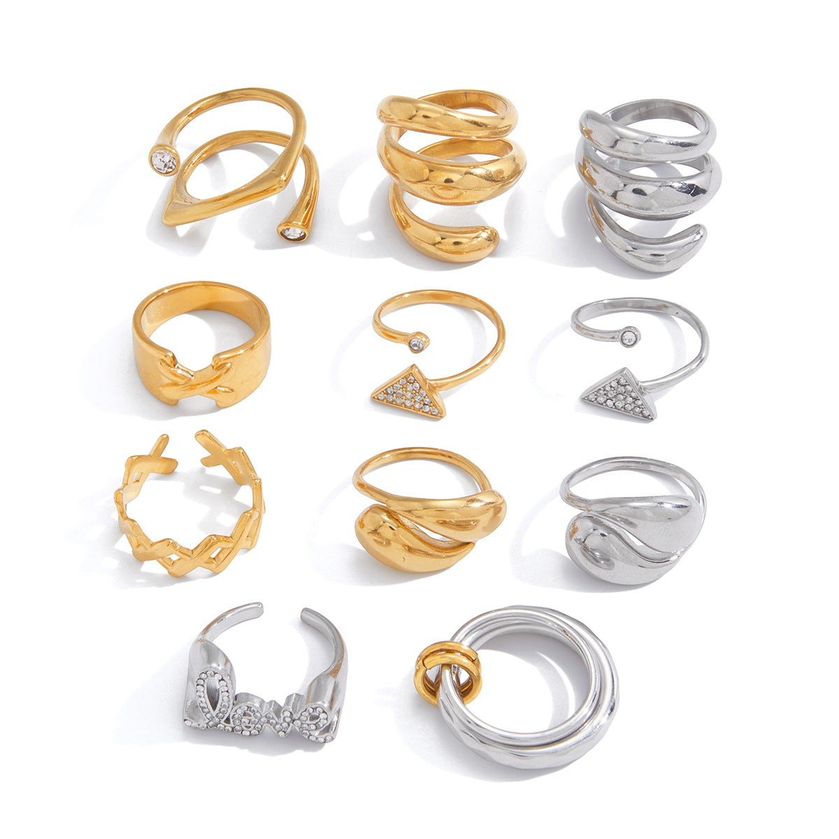 Luxury Geometric Letter Stainless Steel Ring PVD Gold Plated for Women