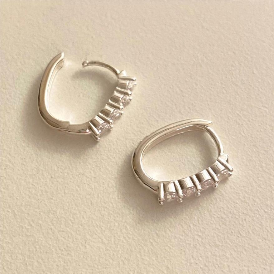 Minimalist Geometric Letter Stud Earrings in 925 Sterling Silver with Rhinestone Inlay
