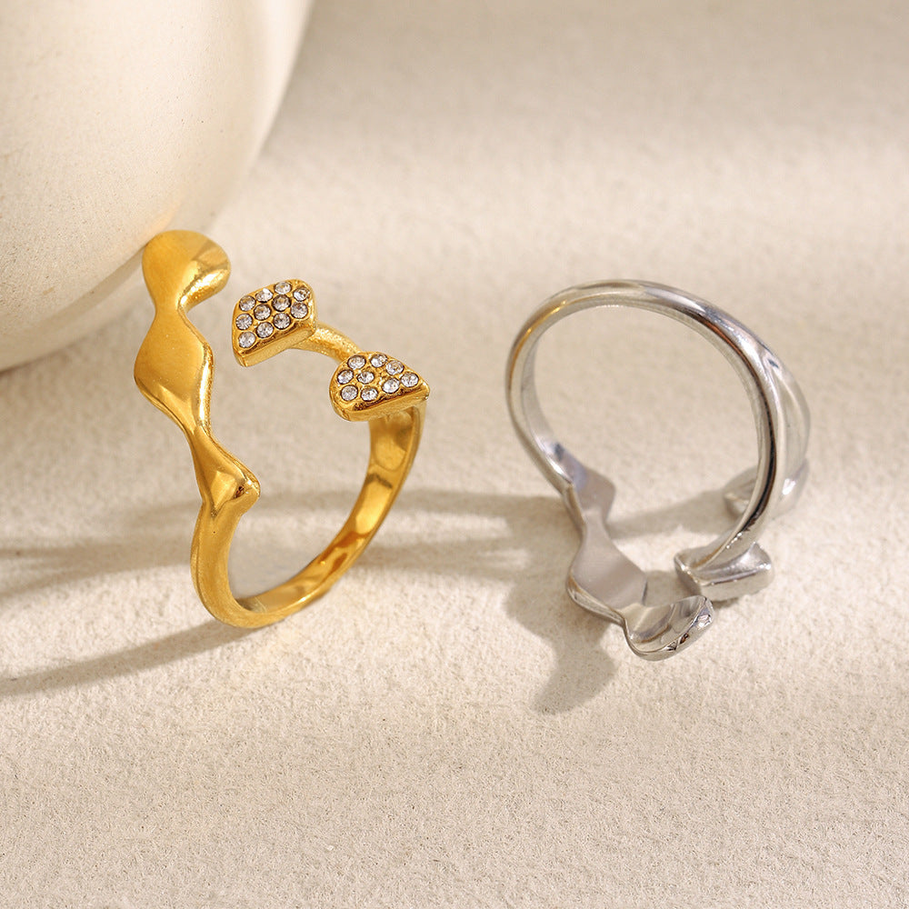 Anillo minimalista geométrico de acero inoxidable con baño de oro de 18 quilates para mujer