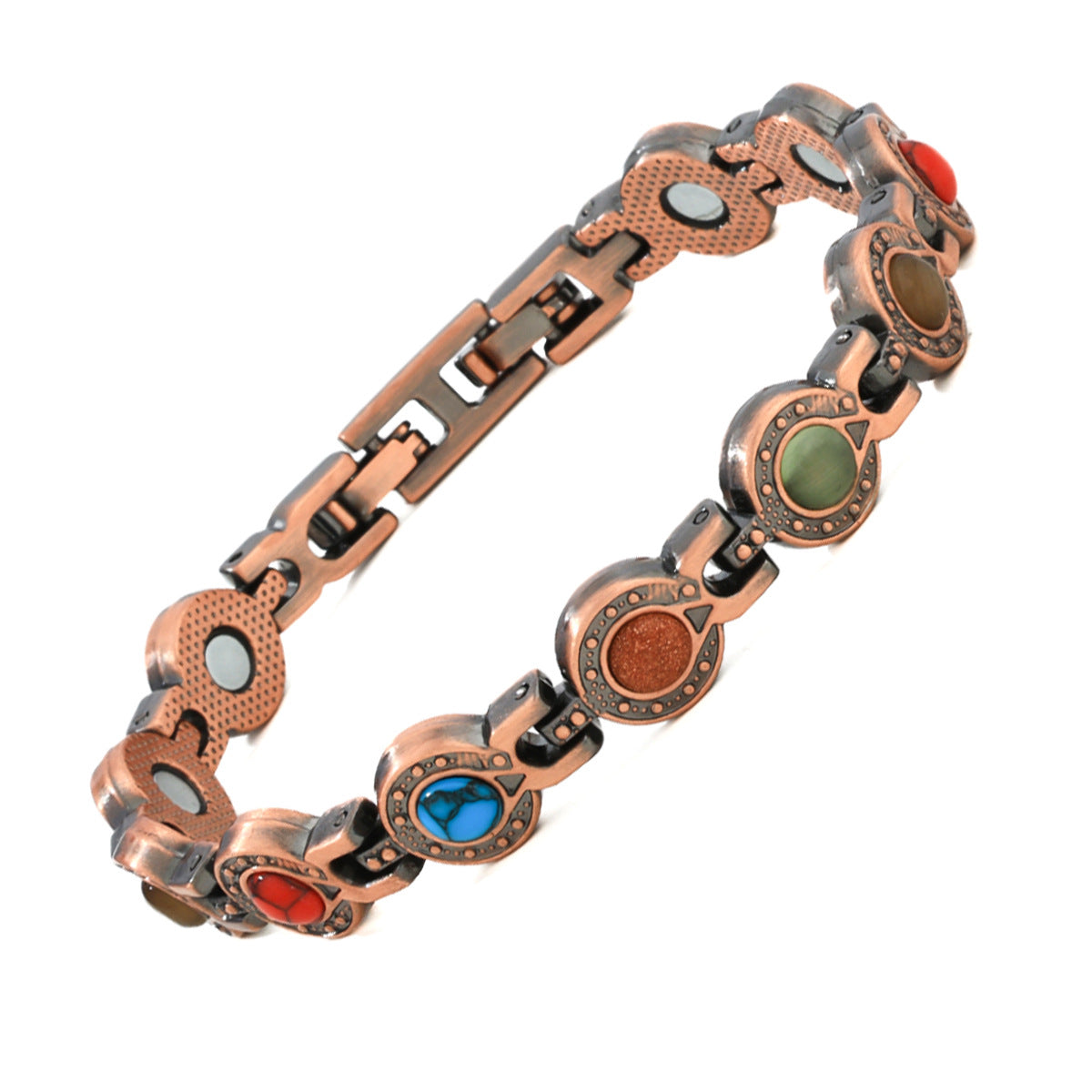 Vintage Brushed Zinc Alloy Heart Geometric Turquoise Magnetic Bracelet Unisex