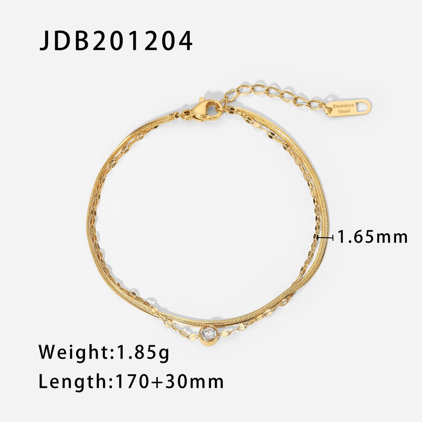 Minimalist Geometric Stainless Steel Plated Snake Chain Double Layer Bracelet for Women