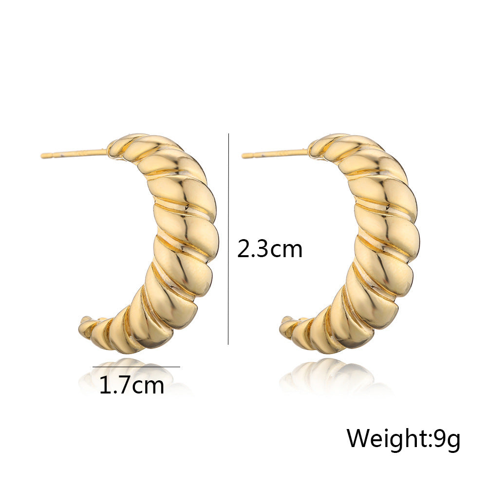 Orecchini da donna geometrici a corda placcati in oro 14K su ottone con perno in argento sterling 925, stile minimalista