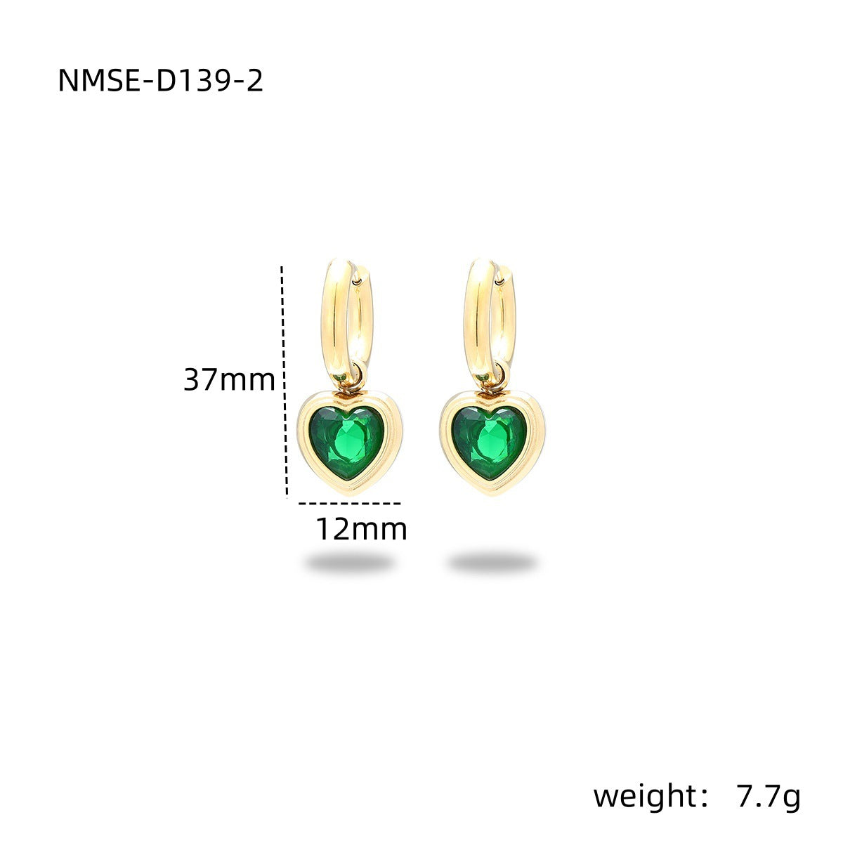 Fashion OL 18K Gold Plated Heart Shape Stainless Steel Earrings with Colorful Rhinestones for Women