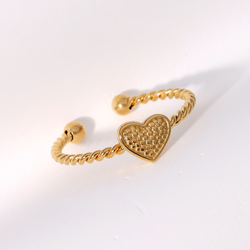 Anello da donna minimalista a forma di cuore, aperto, in acciaio inossidabile placcato oro