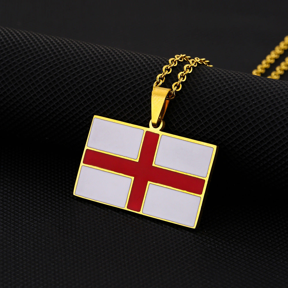 Collana con pendente rettangolare vintage etnico in acciaio inossidabile con finitura smaltata, unisex