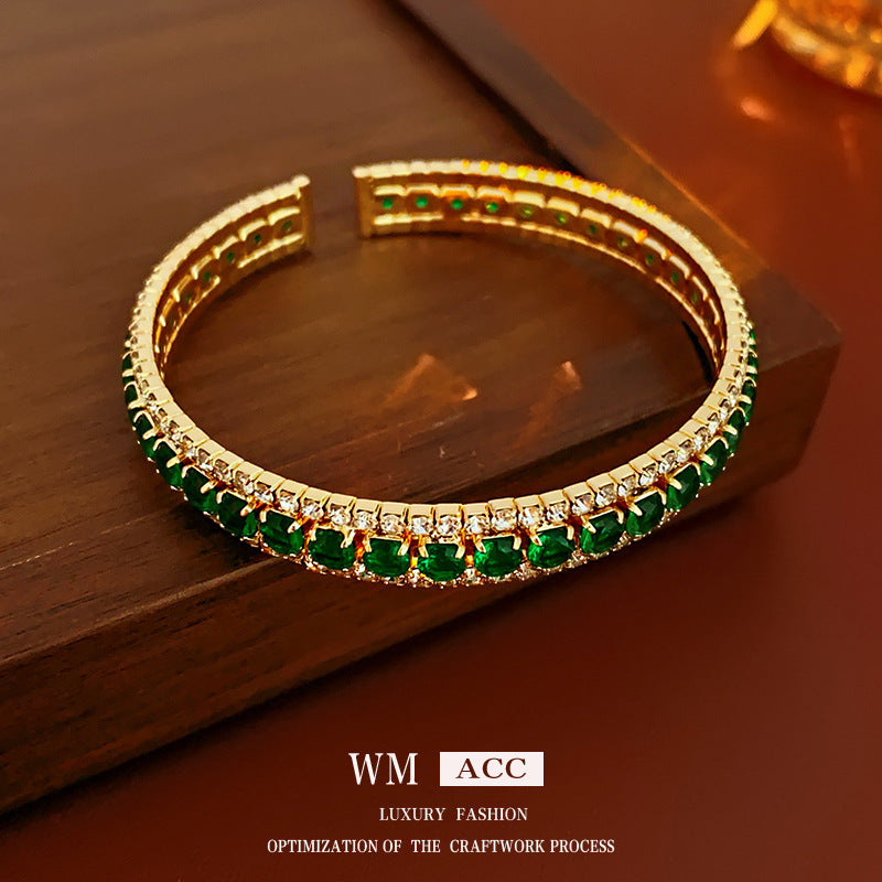 Vintage Luxury Floral Rhinestone Inlay Plated Brass Bracelet for Women
