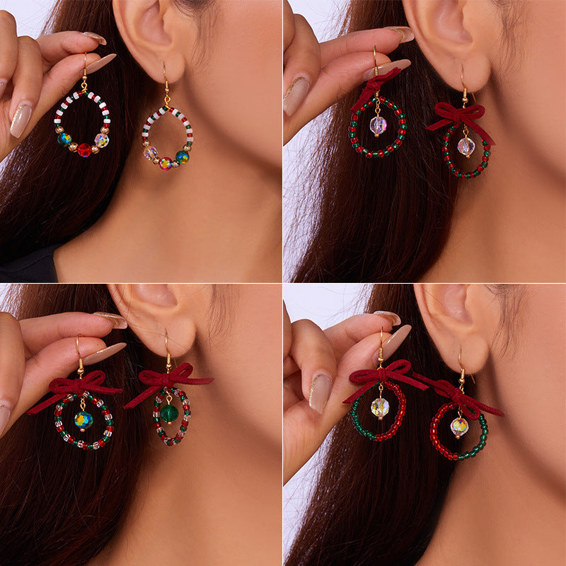 Aretes de aro de acrílico en forma de lazo estilo Ins para mujer con detalles hechos a mano