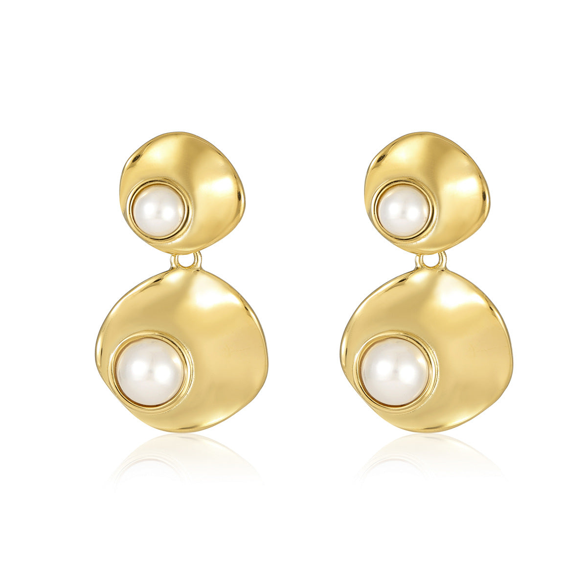 Geometric Stainless Steel Round Pearl-Inlaid Dangle Stud Earrings with Tassels for Women